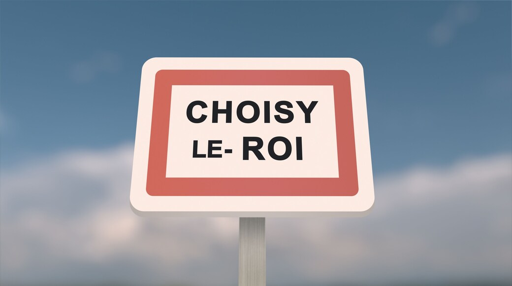 City sign of Choisy-le-Roi. Entrance of the town of Choisy le Roi in, Val-de-Marne, France. Panneau de Choisy-le-Roi.