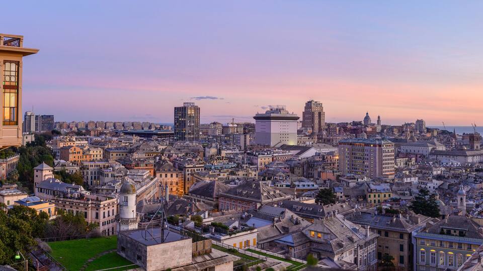 Panoramic Evening View of Genua - Italy