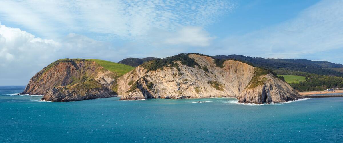 Summer ocean bay coastline view near Gorliz town, Biscay, Basque Country (Spain).