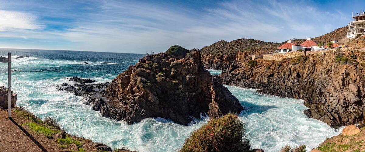 Beautiful and great panoramic view of the cliff where the bufadora is, which is a geyser that is the show and public spectacle of the Mexican town of Ensenada, in Baja California, Mexico.