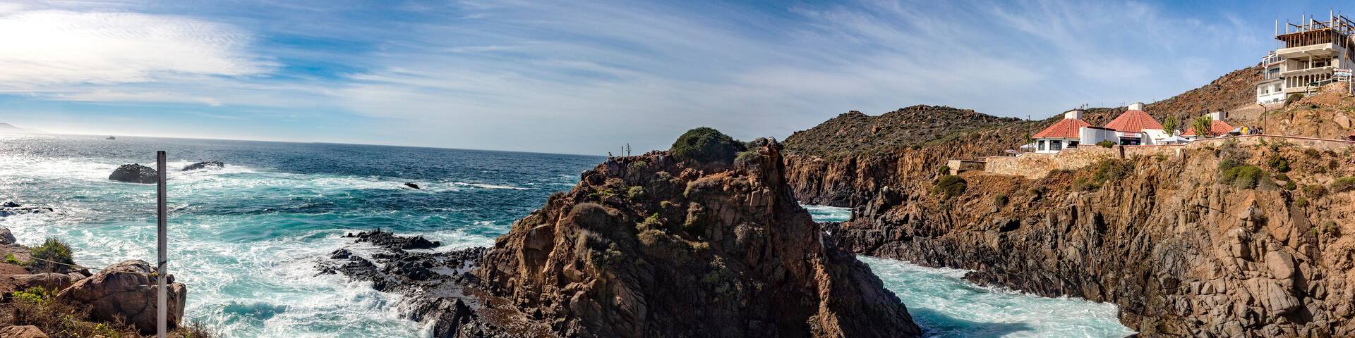 Beautiful and great panoramic view of the cliff where the bufadora is, which is a geyser that is the show and public spectacle of the Mexican town of Ensenada, in Baja California, Mexico.