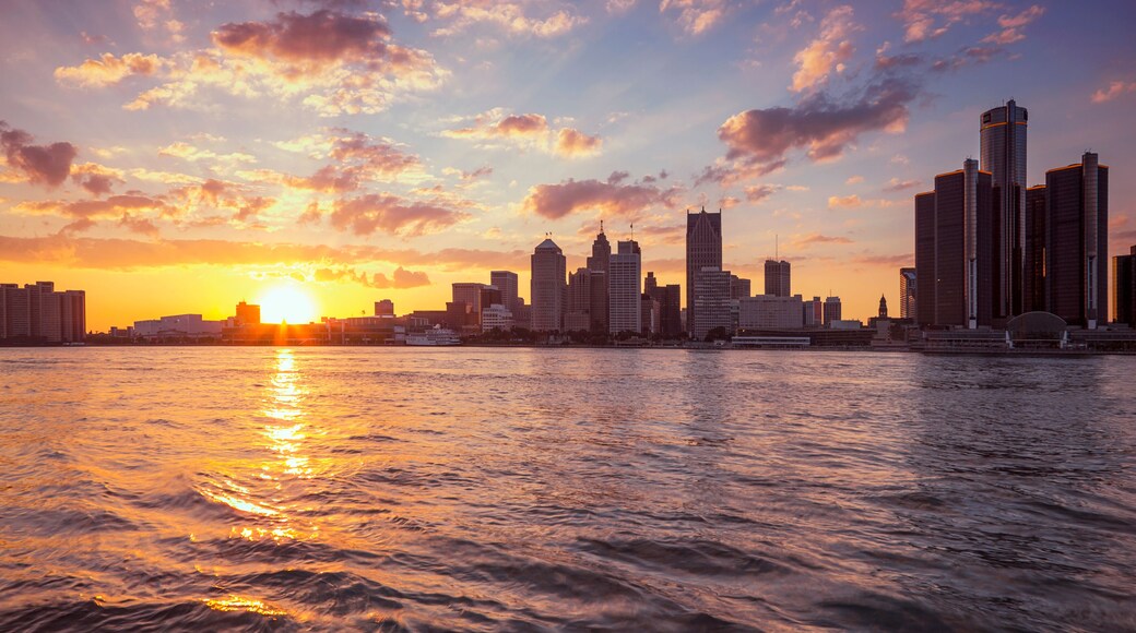 Beautiful skyline of Detroit City, the view from Windsor, Ontario, Canada.