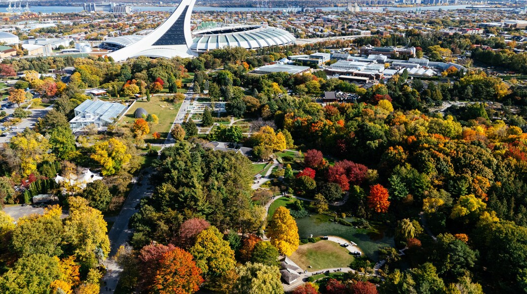 Aerial view of Olympic stadium and Botanic garden. Montreal, Quebec, Canada