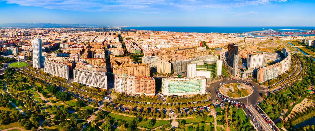 Valencia city aerial panoramic view in Spain