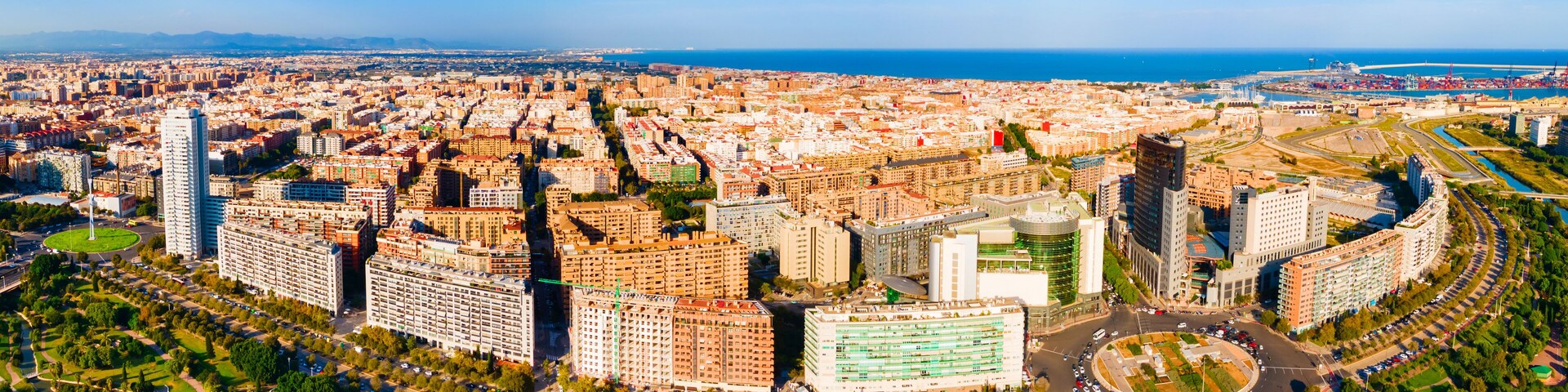 Valencia city aerial panoramic view in Spain