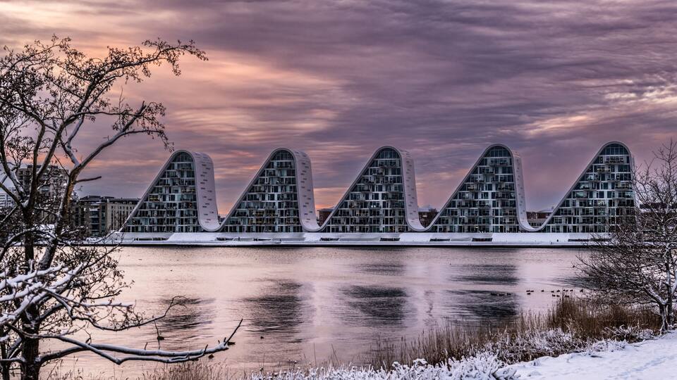 The Wave residential apartments at the fjord in Vejle, Denmark