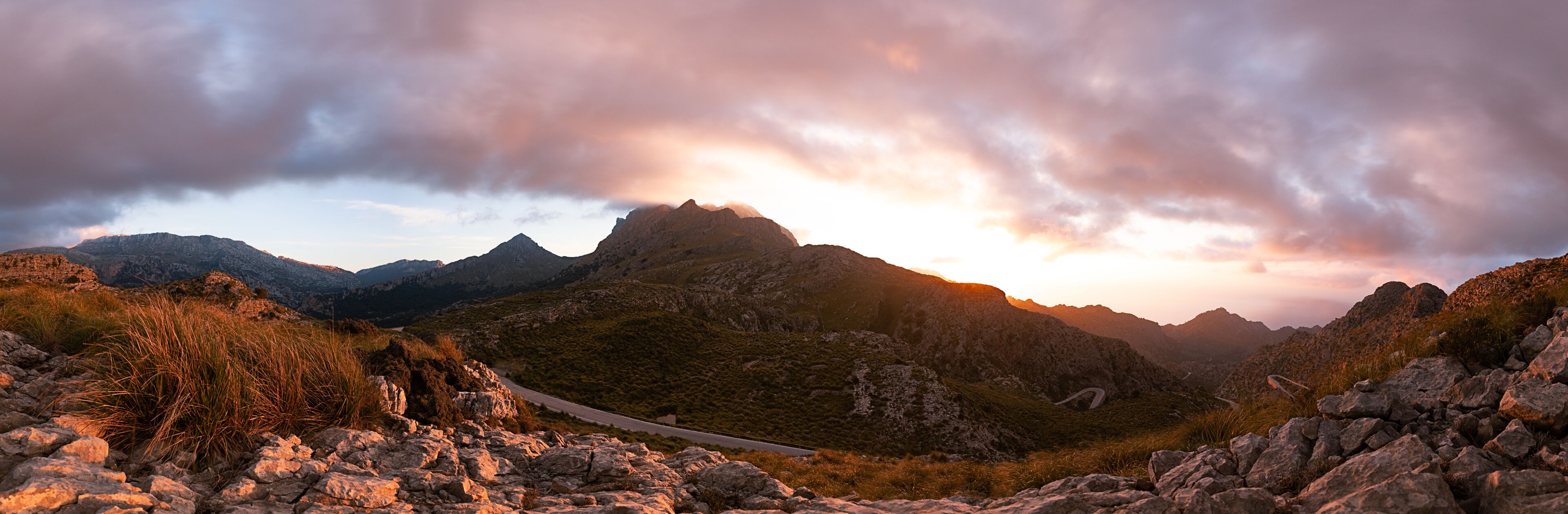 sunset in the mountains of mallorca island
