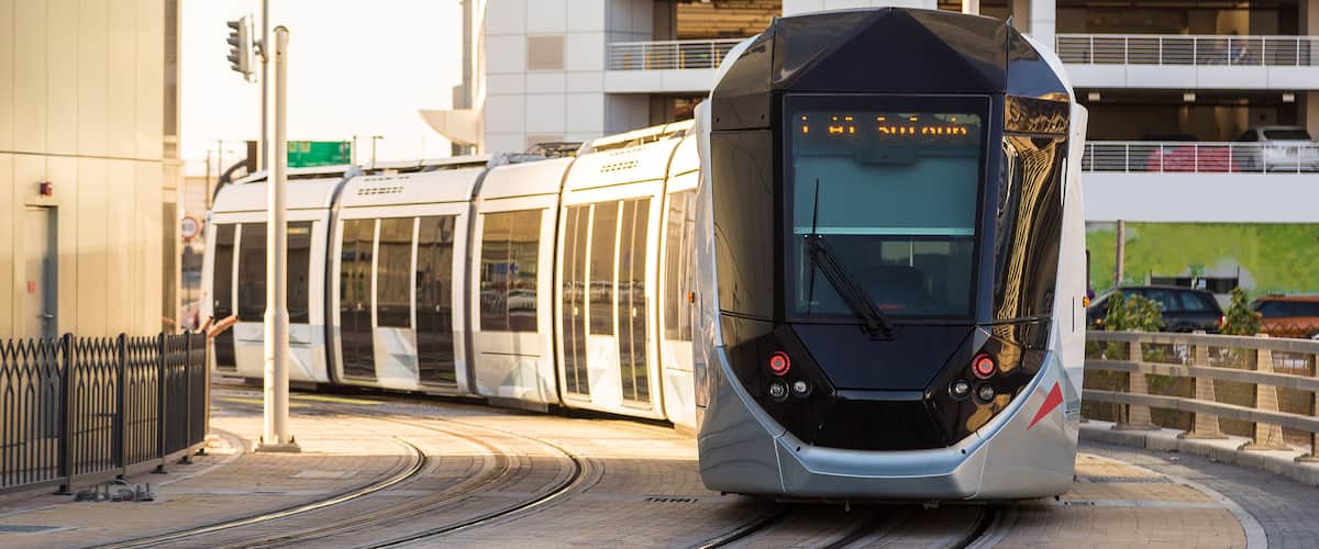 New modern tram in Dubai, UAE