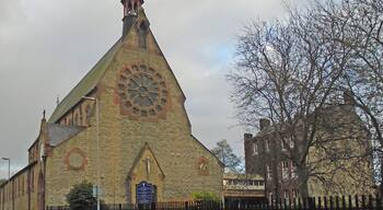 View along Eldon Street to the west end of the church