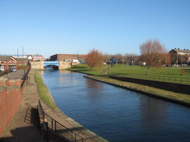 Boundary Street Bridge, Leeds-Liverpool Canal The bridge over Boundary Street taken from the pedestrianised Leigh Bridge (originally Athol Street)on the Leeds-Liverpool Canal. The canal-side park is a pleasant walk on a sunny, crisp February day.