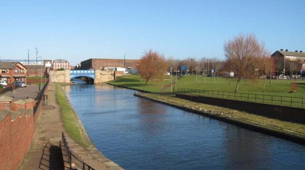 Boundary Street Bridge, Leeds-Liverpool Canal The bridge over Boundary Street taken from the pedestrianised Leigh Bridge (originally Athol Street)on the Leeds-Liverpool Canal. The canal-side park is a pleasant walk on a sunny, crisp February day.