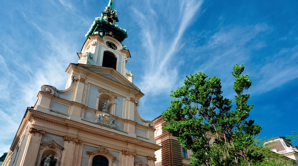 Tower of Stiftskirche Church on Mariahilfer Strasse in Vienna
