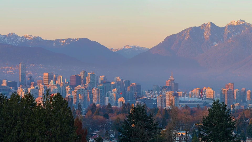 Vancouver BC Downtown Cityscape at Sunset Panorama British Columbia Canada