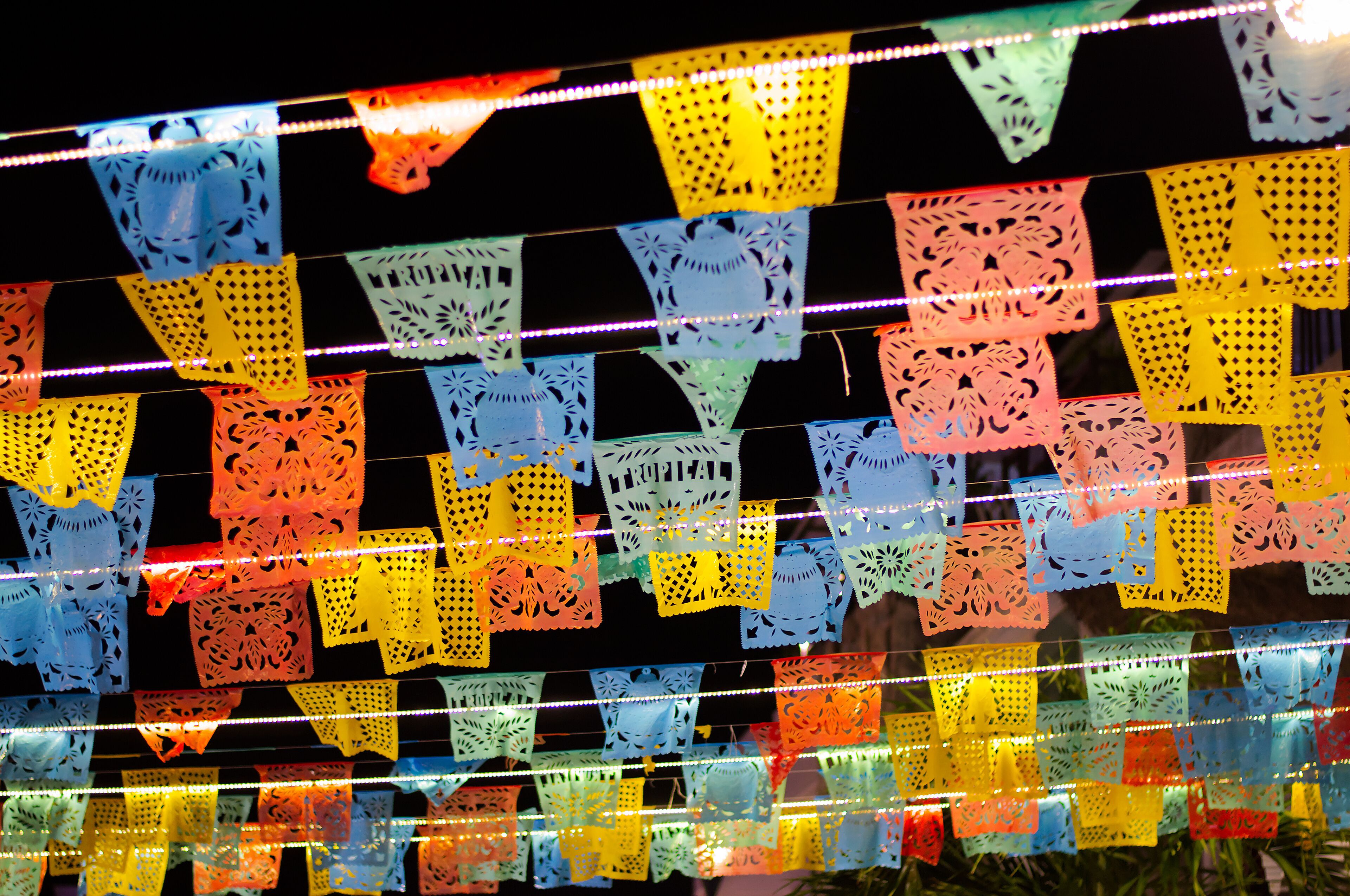 Beautiful paper decoration of the fifth avenue in Playa del Carmen