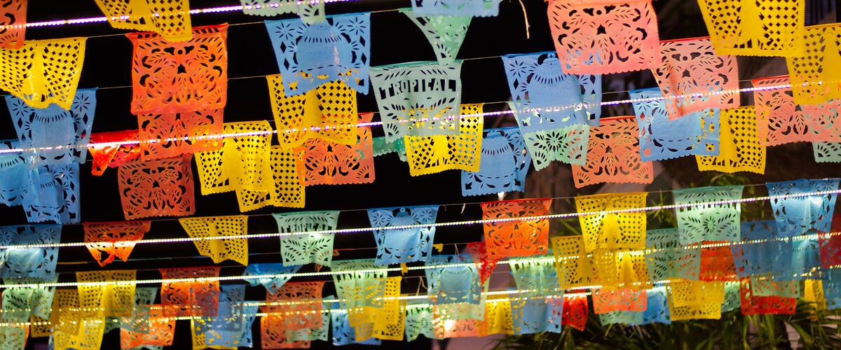 Beautiful paper decoration of the fifth avenue in Playa del Carmen