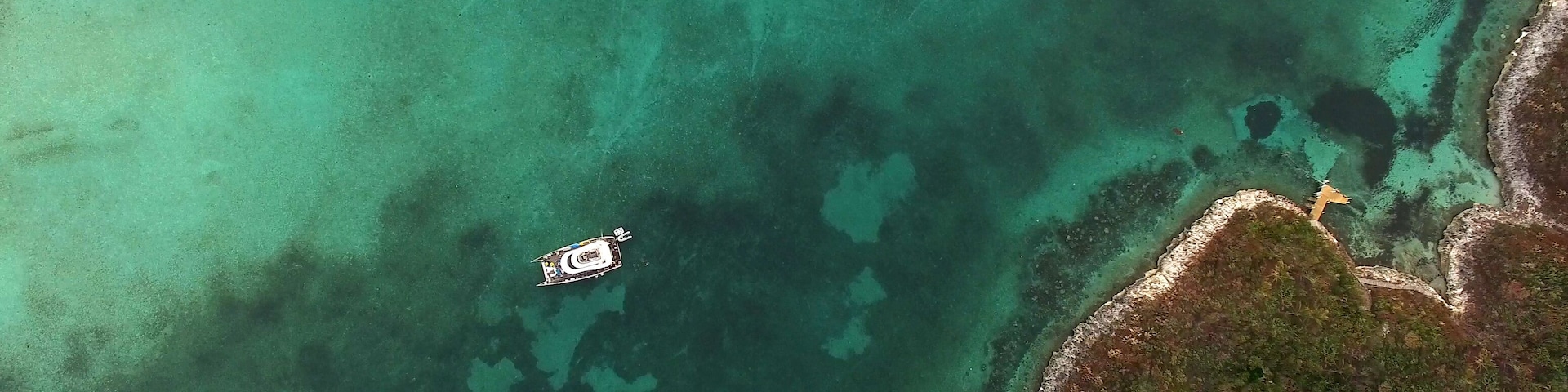 Top View of Catamaran on a Coral Reef in Bahamas
