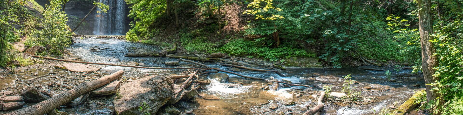 Decew Falls from the gorge below Morningstar Mill turbine shed St Catharines Niagara Region