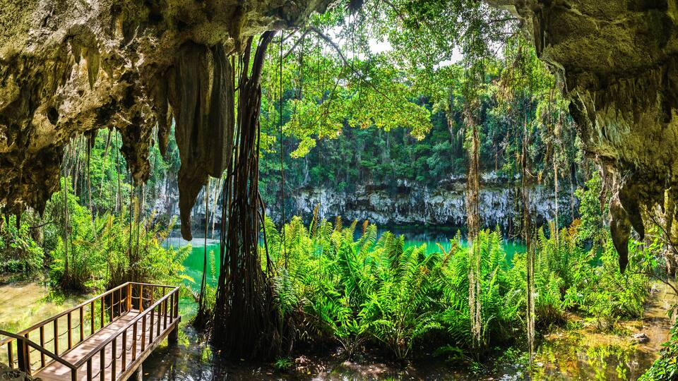 Los Zaramagullones Lake at los Tres Ojos national park in Santo Domingo Este, Dominican Republic