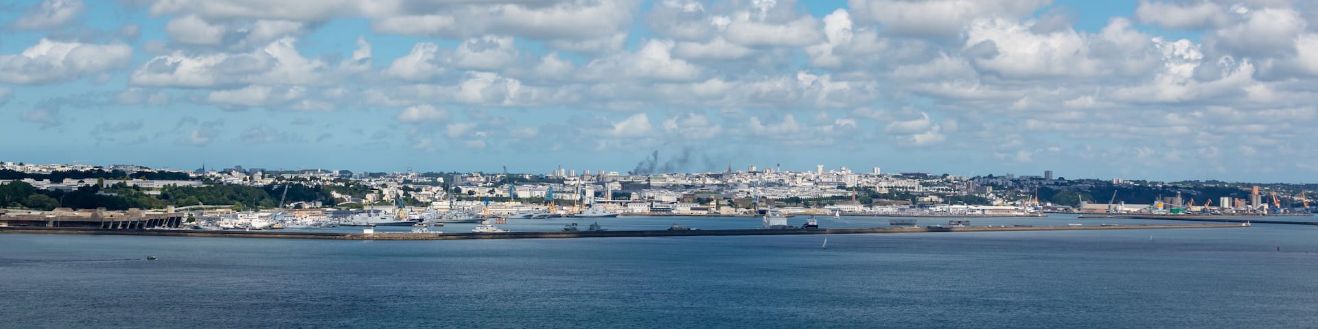Panorama of the bay and the port of Brest, in Finistère, Brittany, France