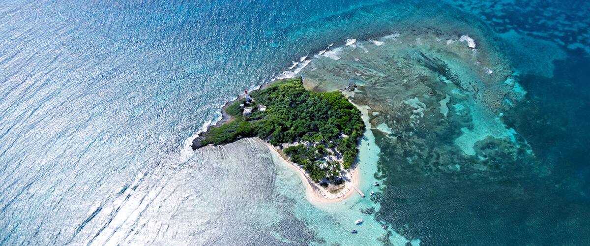 Aerial view of Ilet du Gosier, Le Gosier, Grande-Terre, Guadeloupe, Lesser Antilles, Caribbean.
