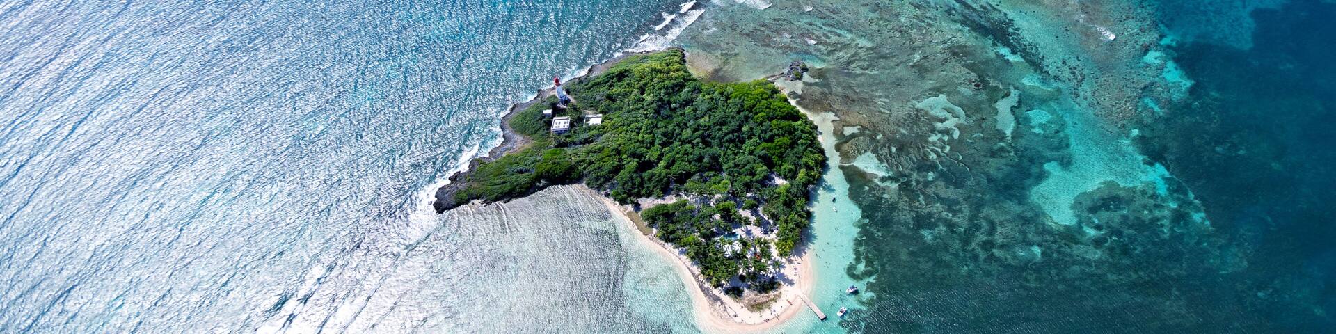 Aerial view of Ilet du Gosier, Le Gosier, Grande-Terre, Guadeloupe, Lesser Antilles, Caribbean.