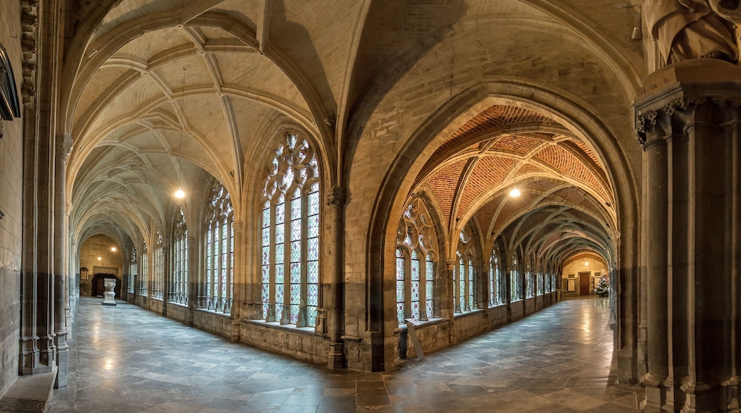Beautiful view of the interior of the St. Paul's cathedral cloister in Liege, Belgium