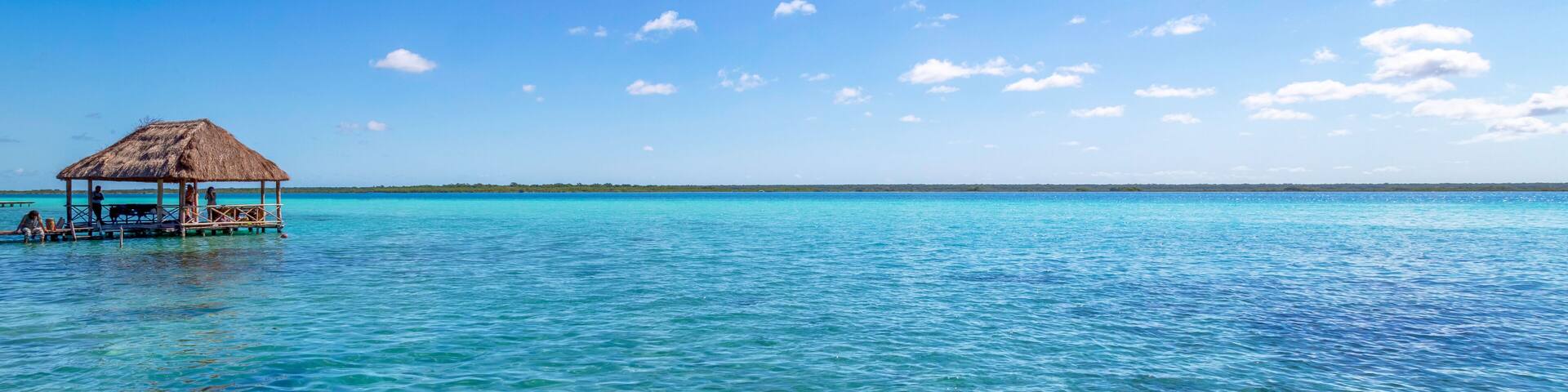 Beautiful Laguna Bacalar. view of the horizon, lagoon of the seven colors in Quintana roo Mexico