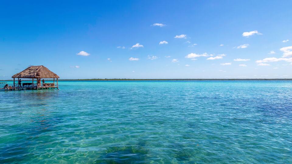 Beautiful Laguna Bacalar. view of the horizon, lagoon of the seven colors in Quintana roo Mexico