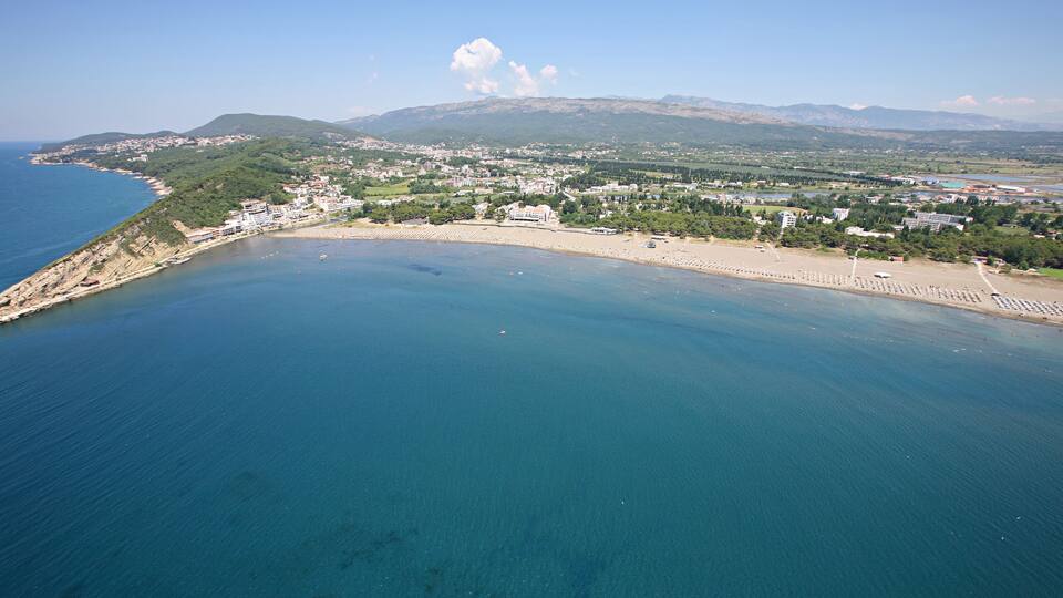 Aerial view of the Big beach, Ulcinj, Montenegro.