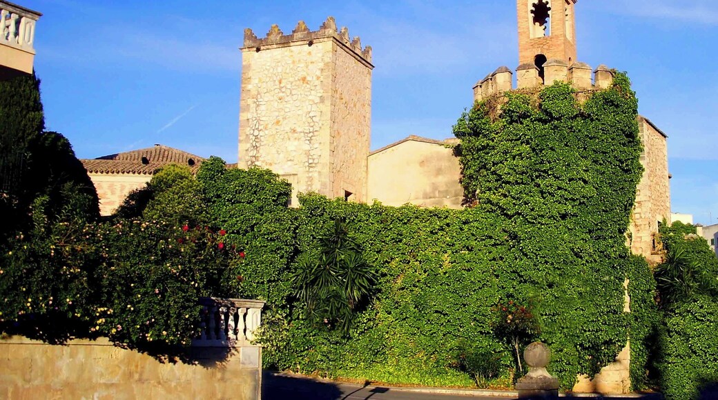 Palma de Mallorca: Torres en la muralla del Pueblo Español. La hiedra y la torre morisca.