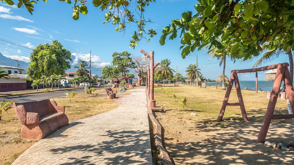 View at the park on sea coast in La ceiba Town in Honduras