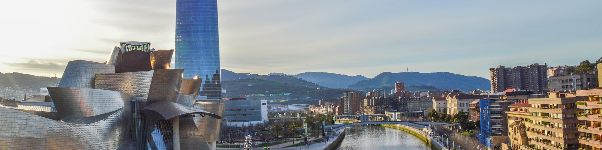 Bilbao: Viewof the Guggenheim Museum, Iberdrola Tower and the Nervion river. Edit of a previous post.