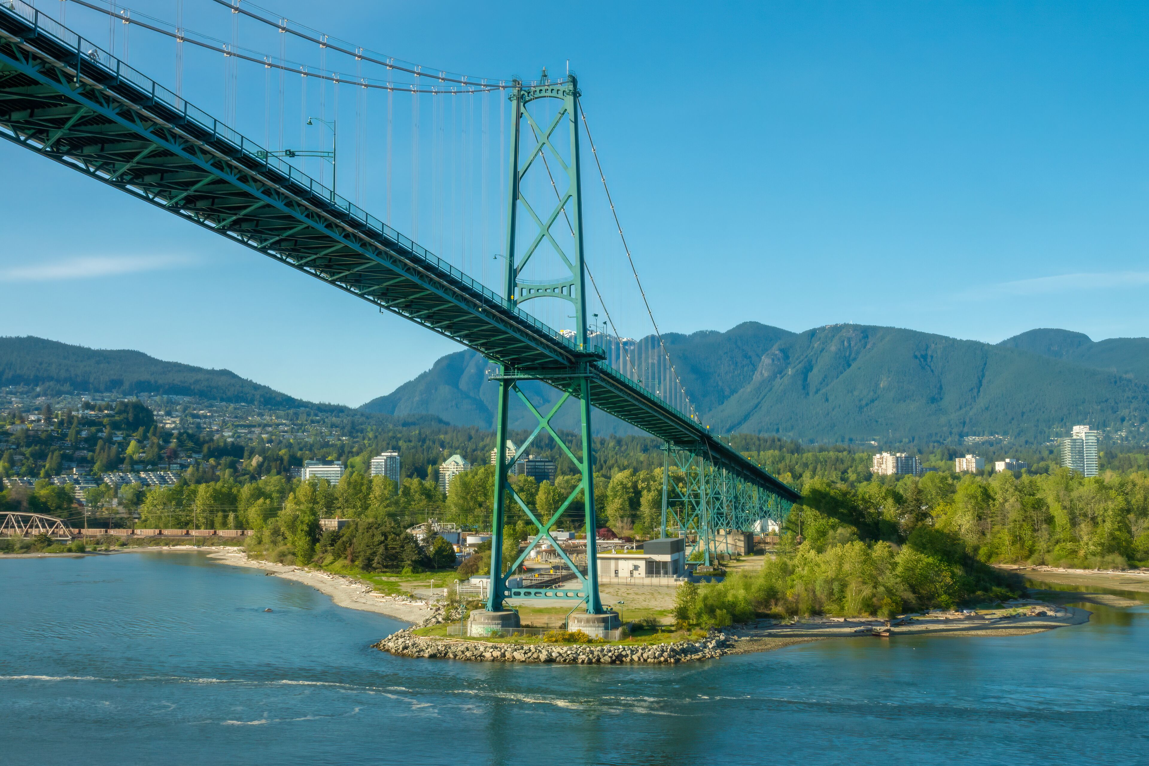 Sailing under tge Lions Gate Bridge, Vancouver, British Columbia, Canada