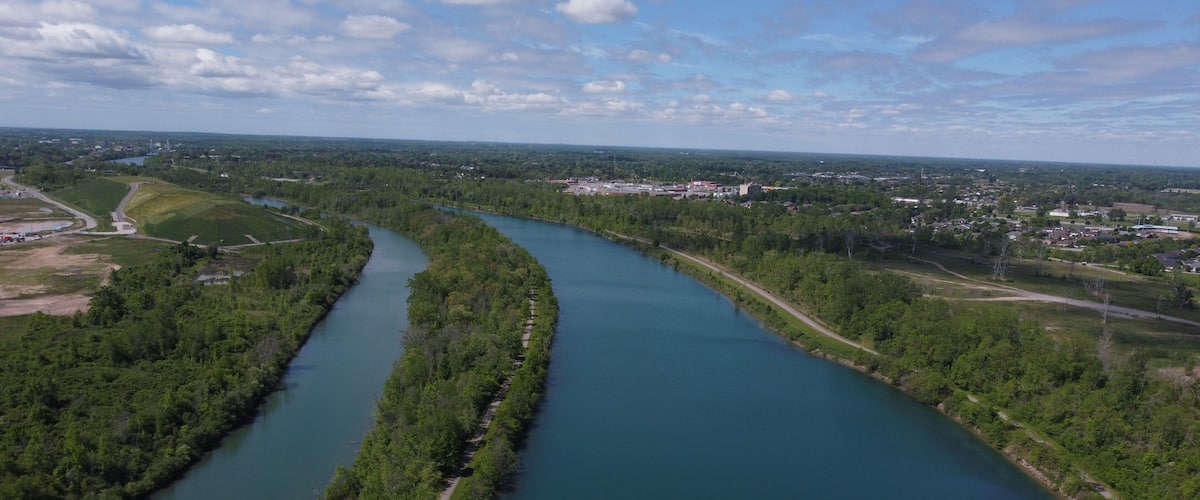 Aerial view of the Welland Canal in Ontario, Canada