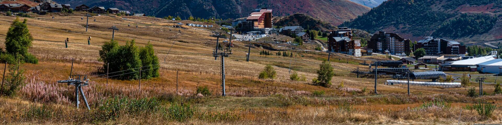 View of the mountains around Alpe d'Huez in the french Alps, France