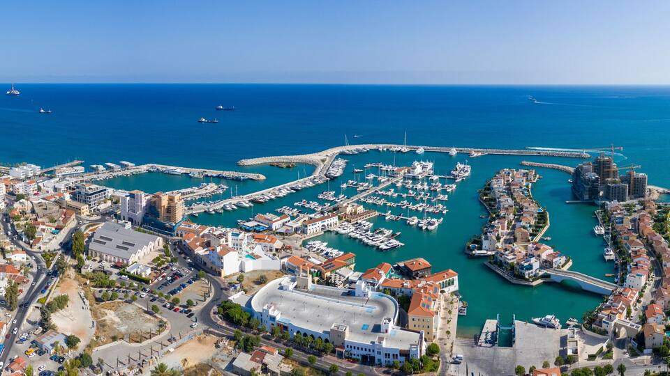 Aerial view of the new marina in Limassol