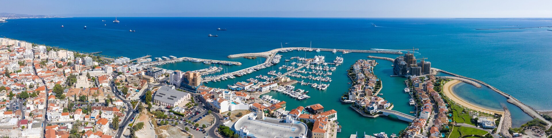 Aerial view of the new marina in Limassol