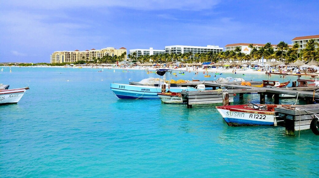 View off a pier in Palm Beach, Aruba