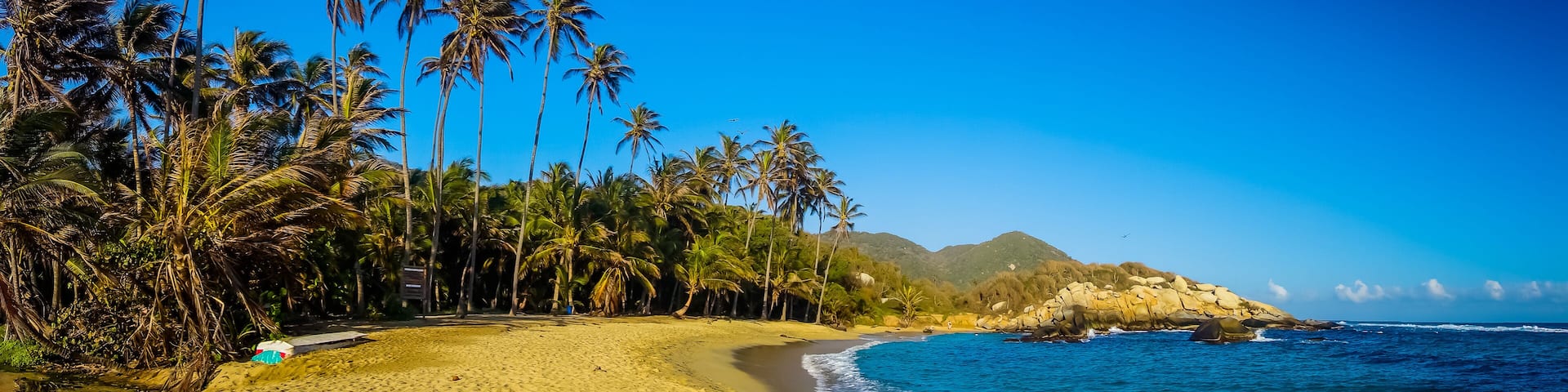 Panorama view of the beach inTayrona National Park, Colombia