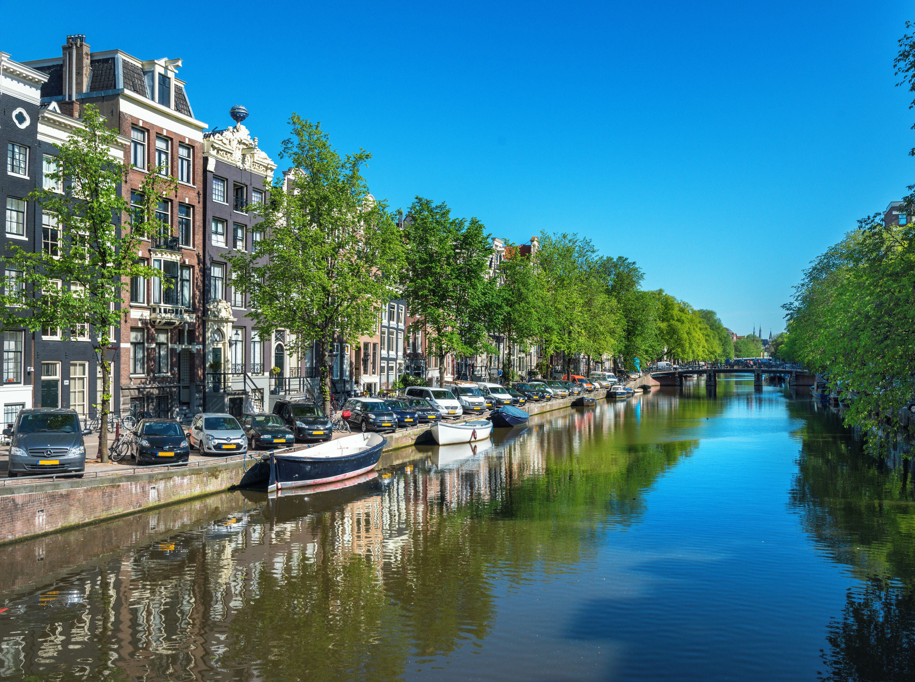 Typical Dutch Houses along the canal, Center of Amsterdam