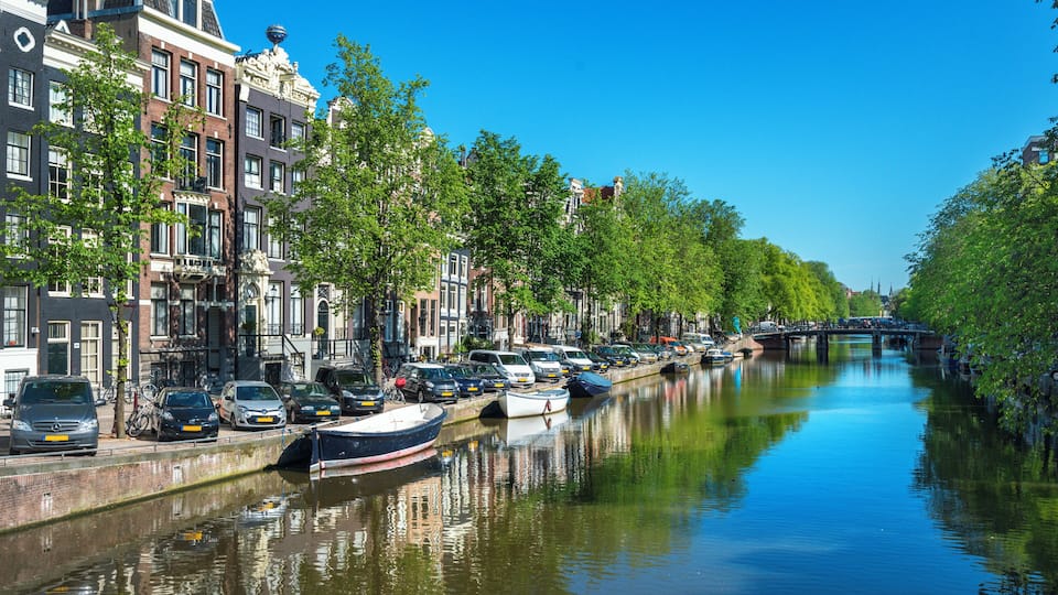 Typical Dutch Houses along the canal, Center of Amsterdam