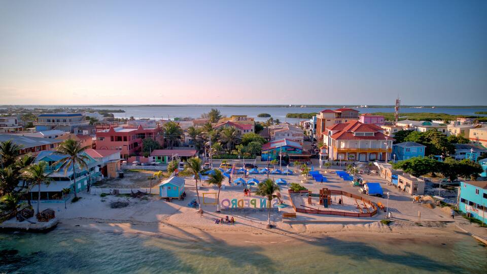San Pedro Island Center of Town and Park Drone View