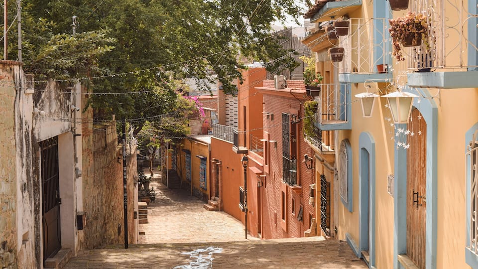 Colorful historic alley in mexican city of Oaxaca