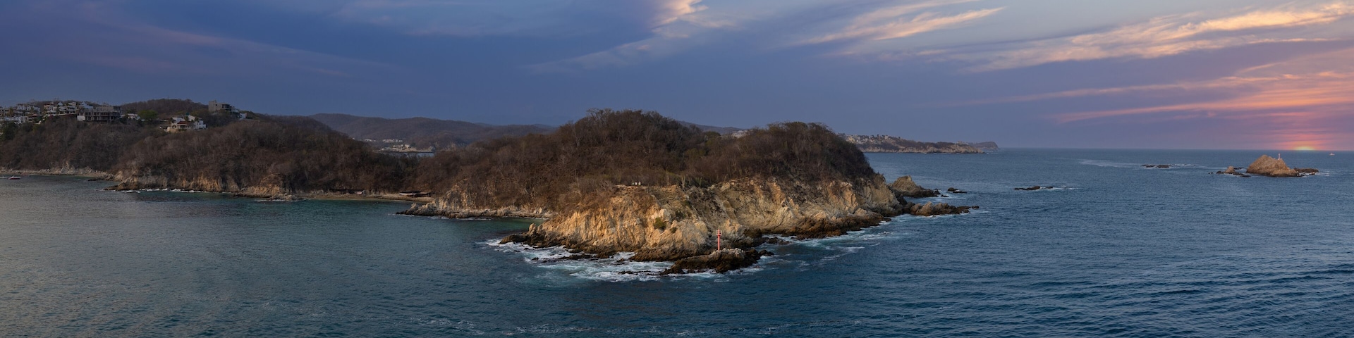 Mexico, cruise ship vacation in Huatulco. Scenic beaches and ocean shore .