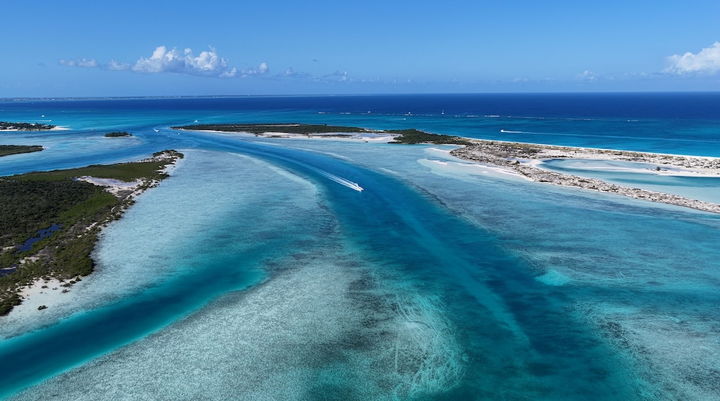 Half Moon Bay At Providenciales In Turks And Caicos United Kingdom. Beach Landscape. Shades Of Blue Watercolor. Travel Destination. Half Moon Bay In Providenciales. Nature Seascape.