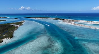 Half Moon Bay At Providenciales In Turks And Caicos United Kingdom. Beach Landscape. Shades Of Blue Watercolor. Travel Destination. Half Moon Bay In Providenciales. Nature Seascape.