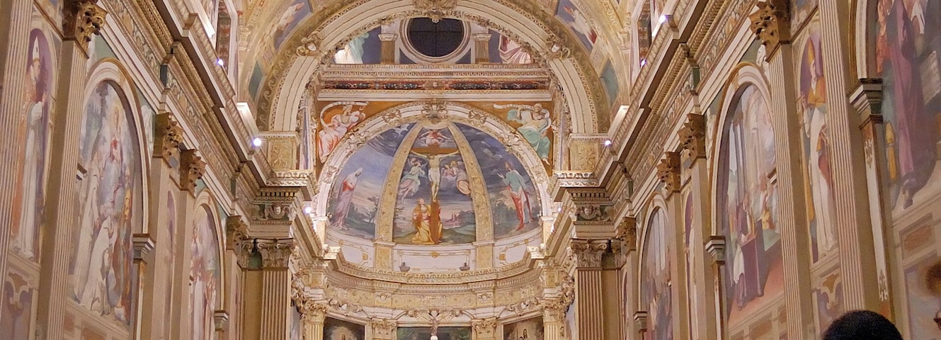 Central nave of Garegnano Church in Milan, Italy, during a Marriage.