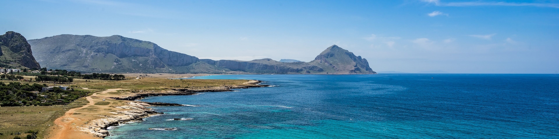 View over coast and Riserva Naturale Orientata Monte Cofano