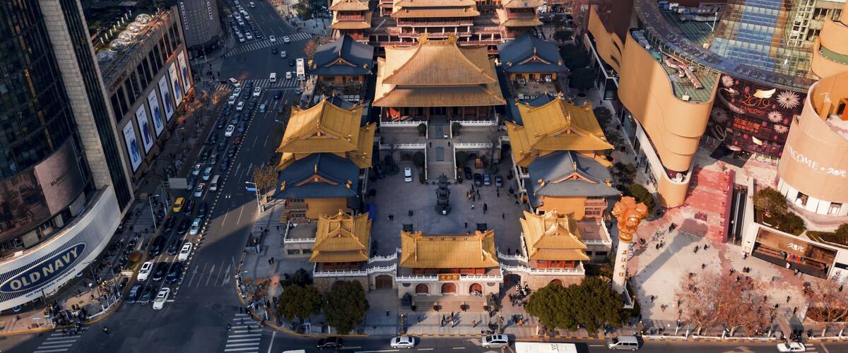 Jing'an Temple Shanghai Aerial View - Ancient Temple Amid Modern Skyscrapers