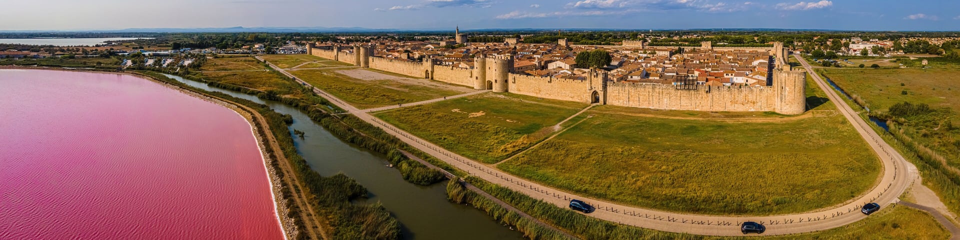 The medieval city of Aigues-Mortes, a commune in the Gard department in the Occitanie region of southern France